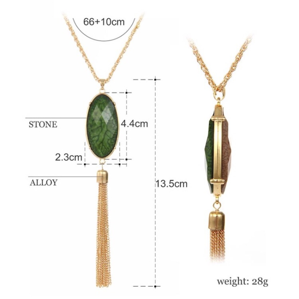NEW!💙💎GREEN & CHAMPAGNE 🍾 GOLD TASSEL NECKLACE! - Picture 4 of 6